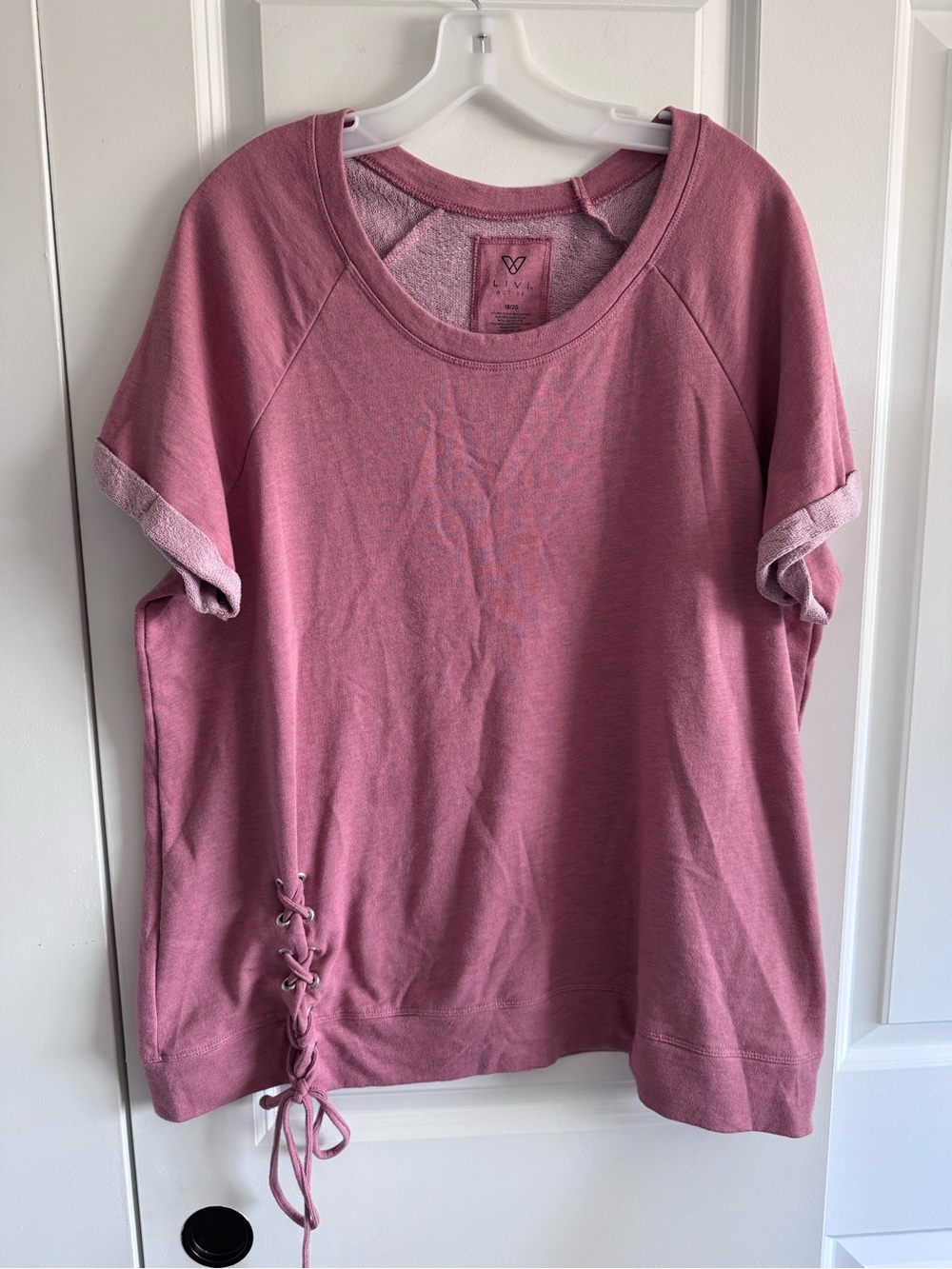 Livi Active Rose Pink Short Sleeve Pullover with Side Lace-Up